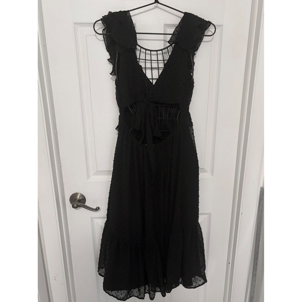 Audrey Parks Francesca's Black Swiss Dot Open Back Maxi Dress M Romantic